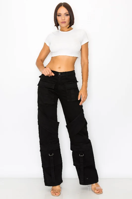 40480 Women's High Rise Cargo Pants with Pockets Classic fit Casual Denim