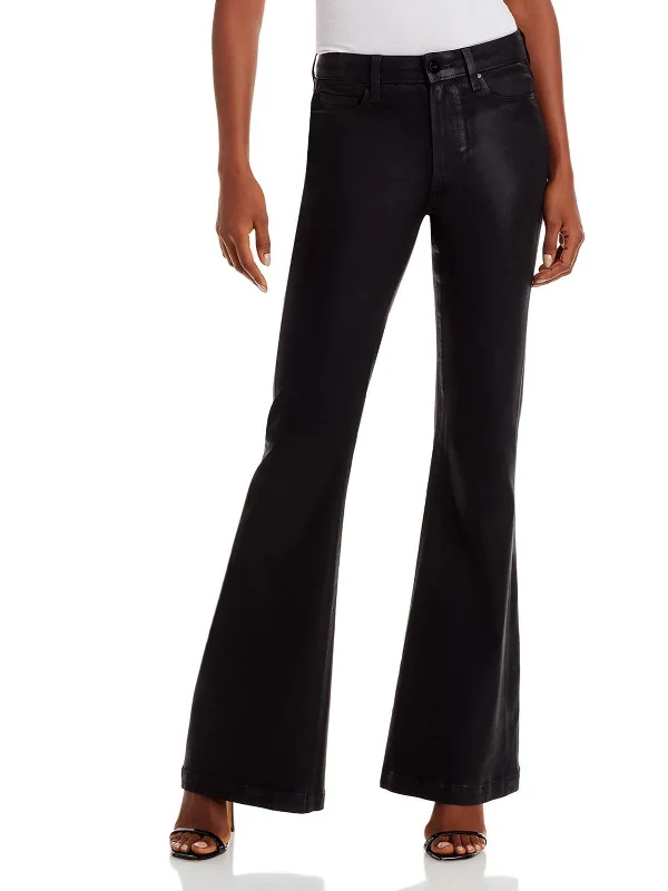 Genevieve Womens Mid-Rise Coated Flare Jeans