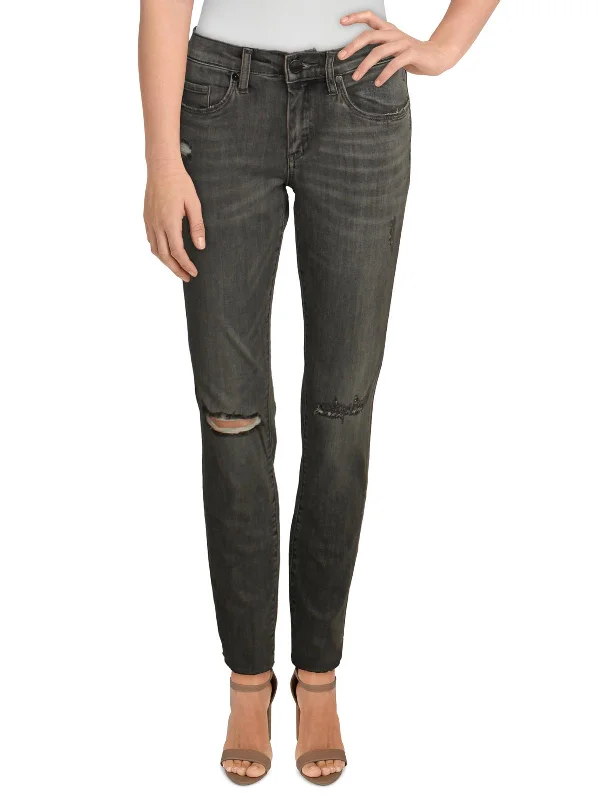 The Bond Womens Mid Rise Raw Hem Skinny Jeans