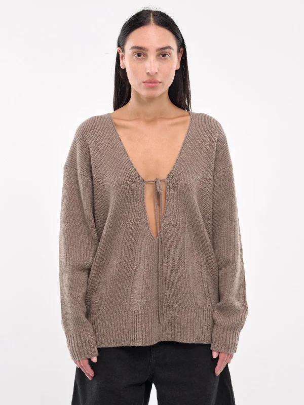 Cashmere V-Neck Sweater (24031014-TAUPE)