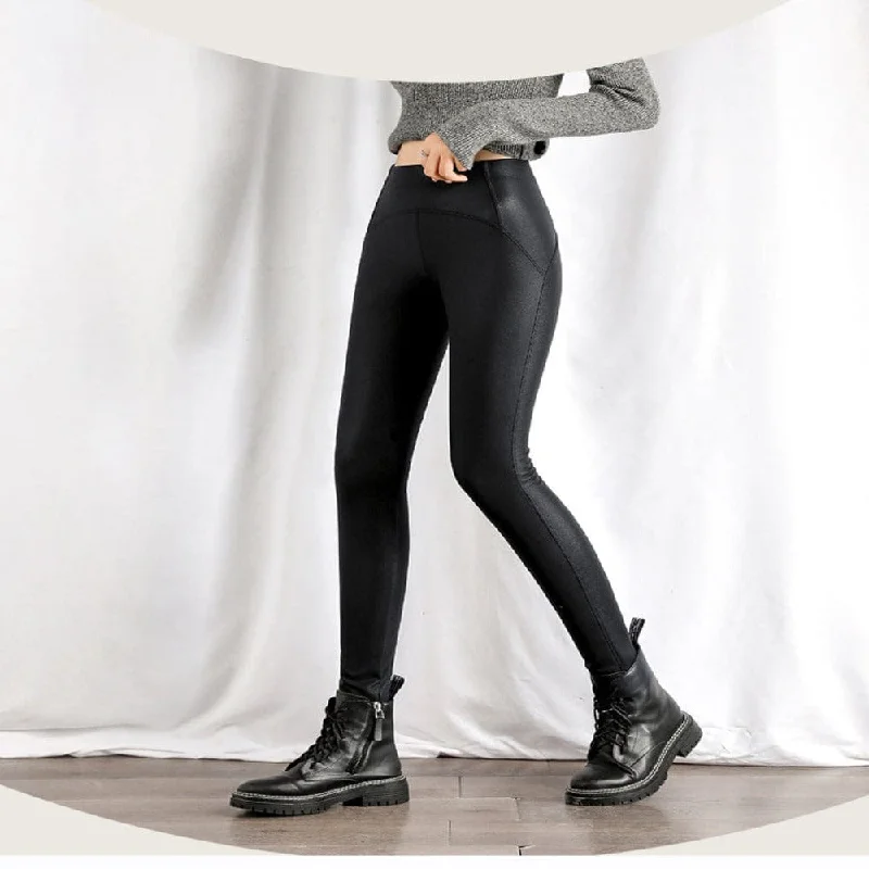 Black Fleece Matte Leather Women's High Waist Leggings