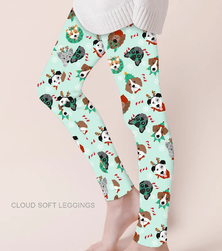 Merry & Bright Festive Dogs - Adult & Kids Casual Cloud Soft Yoga Band Leggings