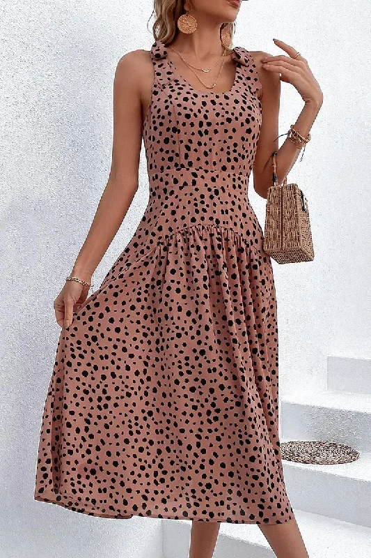 SEXY BACK RIBBON STRAP SLIM LEOPARD DRESS