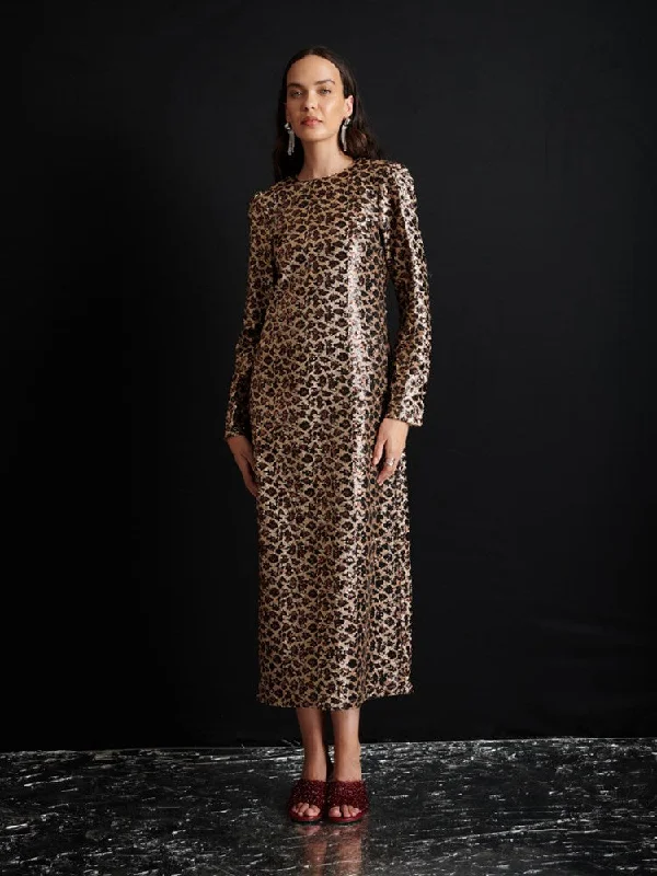 Yara Sequin Leopard Midi Dress