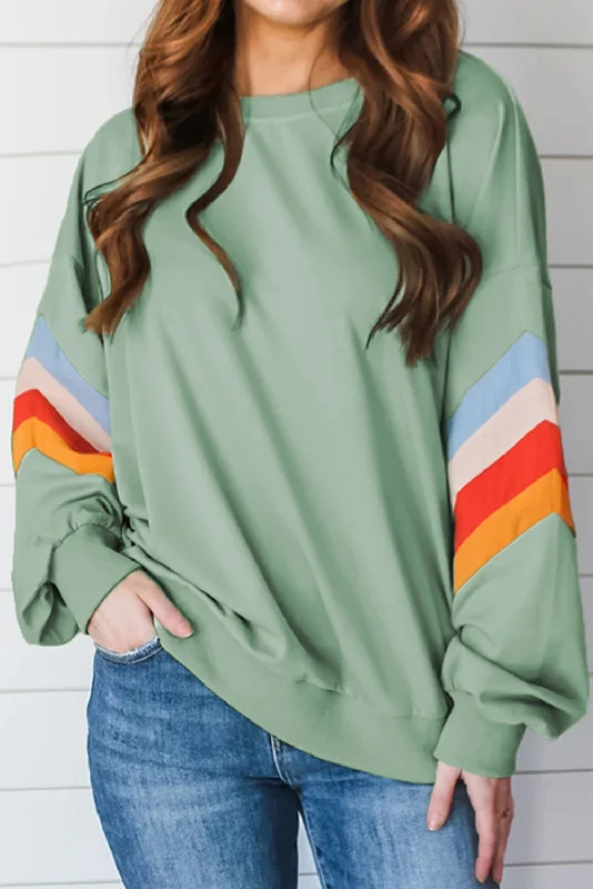 Moonlight Jade Patchwork Drop Sleeve Loose Sweatshirt